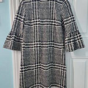 Zara Black and White Checkered Long Sleeve Dress